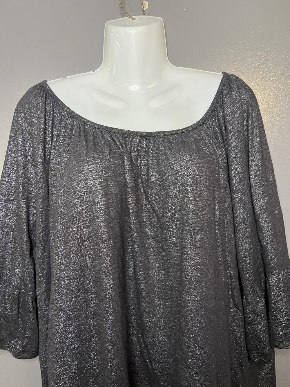 Michael Michael Kors Blouse Womens 3X Gray Metallic Glitter Bell Sleeve Tunic